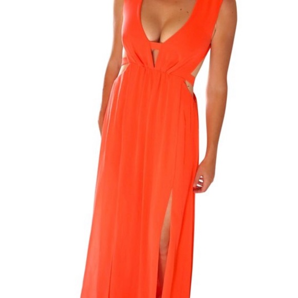 bcbg orange maxi dress BCBGMAXAZRIA Coral Orange Peach Strapless Maxi Dress Size 12 Formal Floor Length